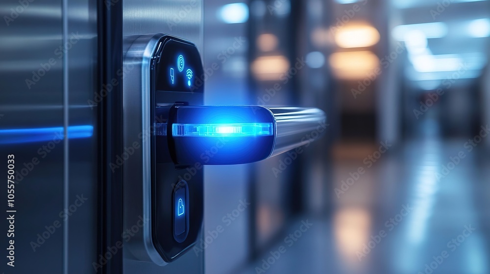 Modern Smart Door Lock with Fingerprint Scanner and Blue Light Modern Smart Door Lock with Fingerprint Scanner and Blue Light