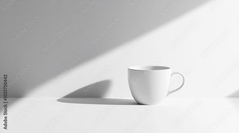 Minimalist coffee cup displayed on a pristine white backdrop with gentle shadows Minimalist coffee cup displayed on a pristine white backdrop with gentle shadows