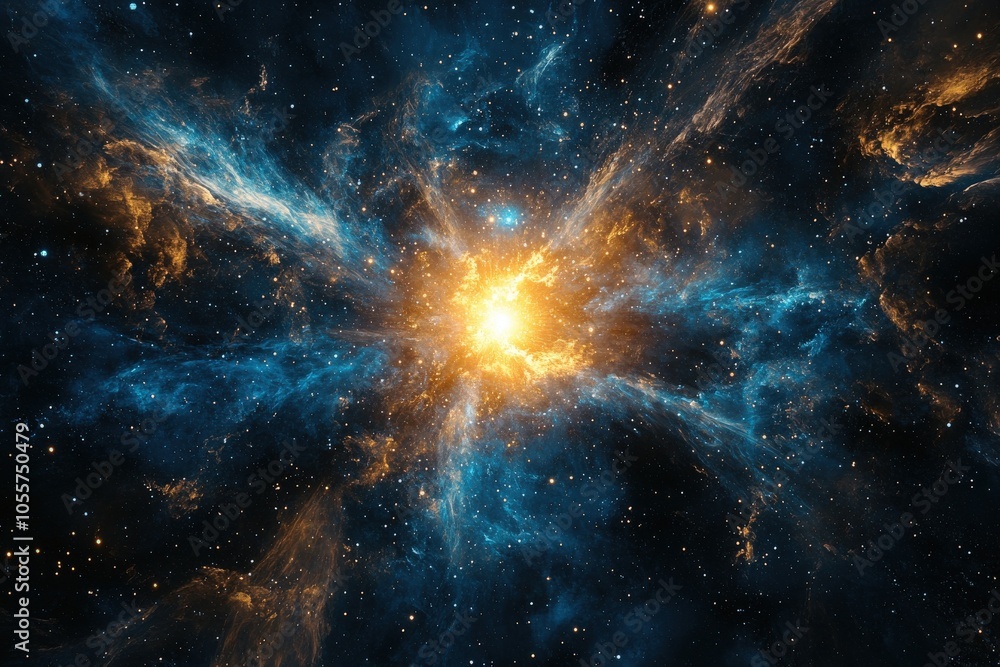 A Cosmic Explosion with Blue and Gold Nebulae A Cosmic Explosion with Blue and Gold Nebulae