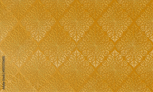 Golden Embossed Floral Pattern with Ornamental Swirls and Symmetrical Details