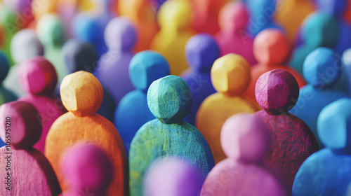 Colorful wooden figures of people. The diversity of people. Psychological support, a human assistance service.