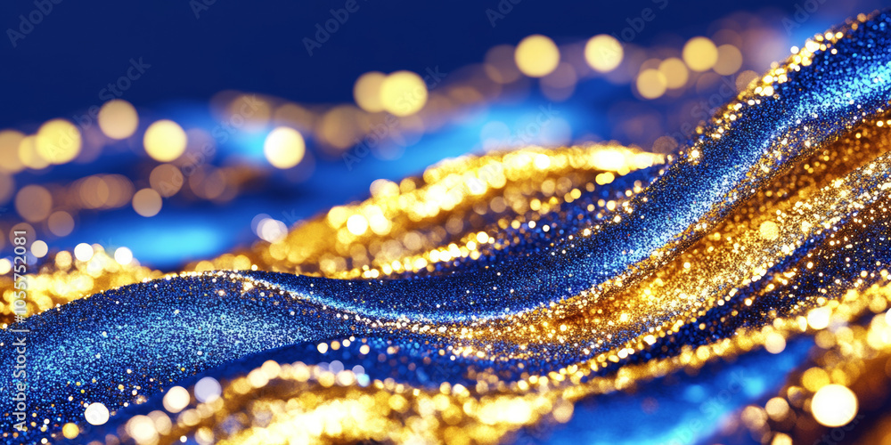 3D wave liquid abstract curve speed line with gold glitter star flowing, blue and golden universe space aurora sky ocean cosmetic shiny nail polish illustration banner background 3D wave liquid abstract curve speed line with gold glitter star flowing, blue and golden universe space aurora sky ocean cosmetic shiny nail polish illustration banner background