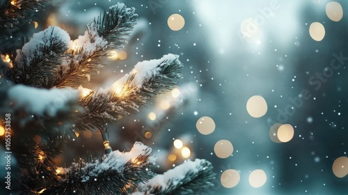 Wallpaper Mural Illuminated Christmas tree with a softly blurred snowy background Torontodigital.ca