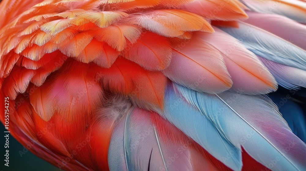 Fototapeta premium Close up of a colorful flamingo highlighting the intricate details and textures of its feathers