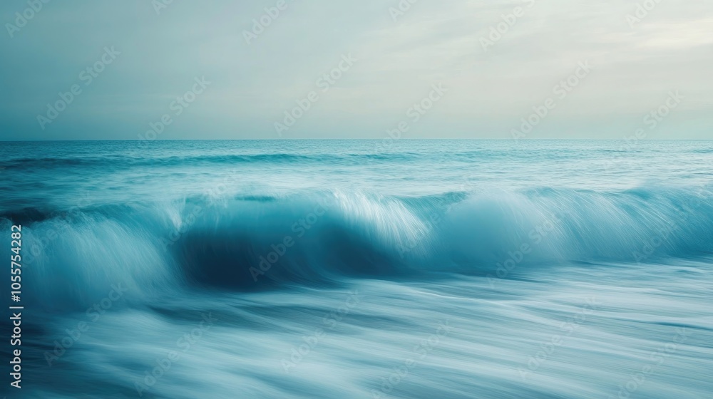 Dreamy long exposure effect of ocean waves creating a soft and blurred appearance for a serene atmosphere Dreamy long exposure effect of ocean waves creating a soft and blurred appearance for a serene atmosphere