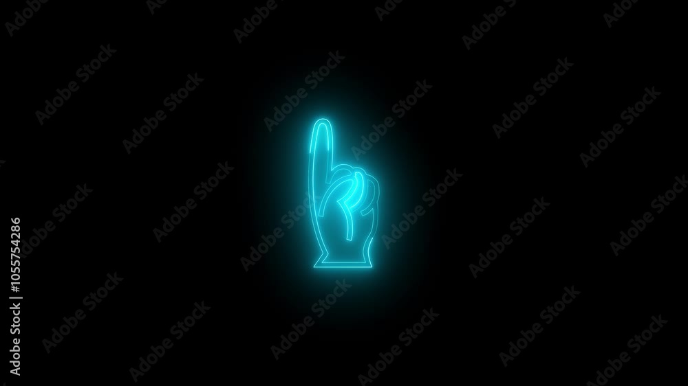 Neon white up pointing index icon glowing black background animation Neon white up pointing index icon glowing black background animation