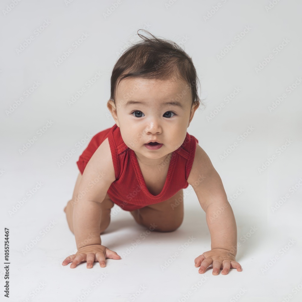 cute asian baby sitting on the floor isolated on white background cute asian baby sitting on the floor isolated on white background