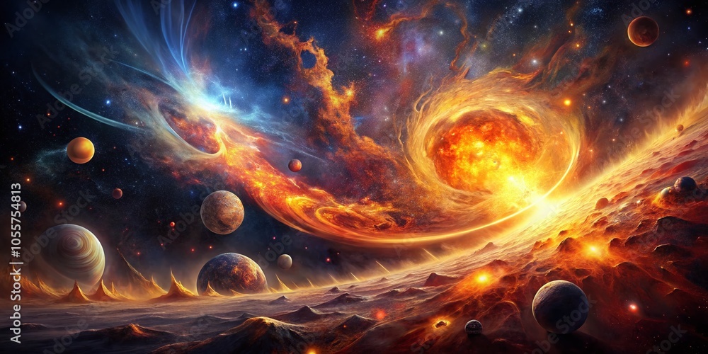 Fototapeta premium Celestial Blaze: Abstract Fire Explosion in Outer Space for Stunning Visuals and Artistic Exploration