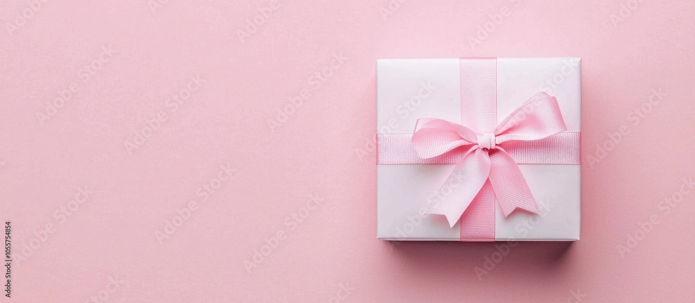 Gift Box On Pink Table Top View Flat Layout For Birthday Mothers Day Or Wedding Gift Box On Pink Table Top View Flat Layout For Birthday Mothers Day Or Wedding