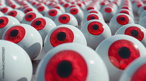 A Vast Sea of Hundreds of White, Red, and Black Plastic Dilated Eyeballs. photo