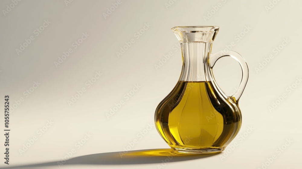 Savory olive oil in a glass container showcased against a white backdrop Savory olive oil in a glass container showcased against a white backdrop