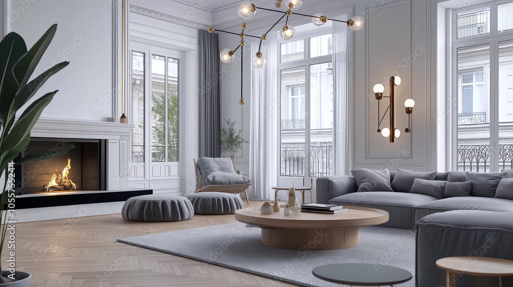 Fototapeta premium Luxury french department living room interior design