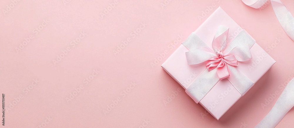 Gift Box On Pink Table Top View Flat Layout For Birthday Mothers Day Or Wedding Gift Box On Pink Table Top View Flat Layout For Birthday Mothers Day Or Wedding