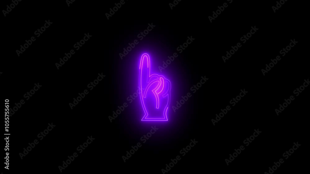 Neon white up pointing index icon glowing black background animation Neon white up pointing index icon glowing black background animation