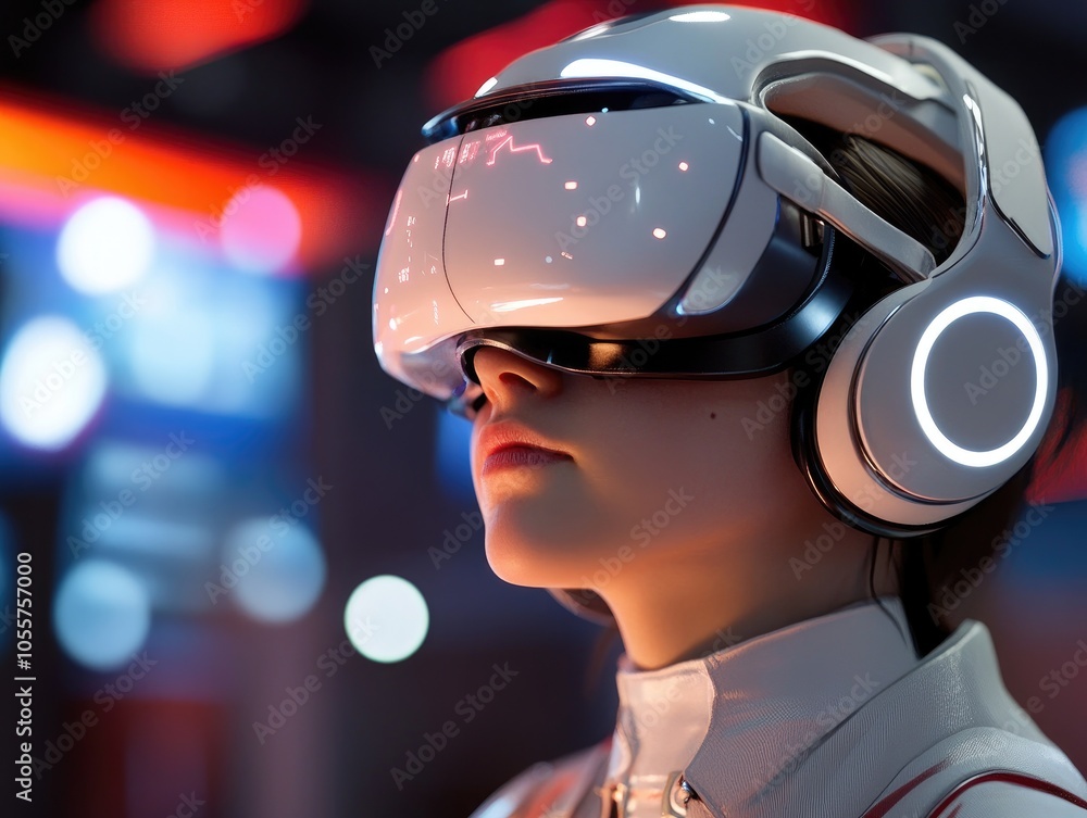 Futuristic Gamer with Virtual Reality Headset Futuristic Gamer with Virtual Reality Headset