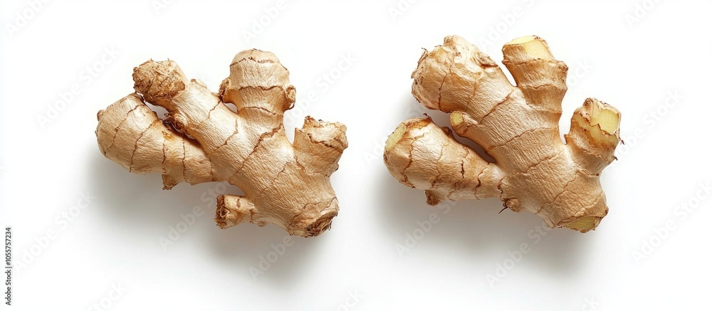 Two Pieces Of Ginger Root On White Background