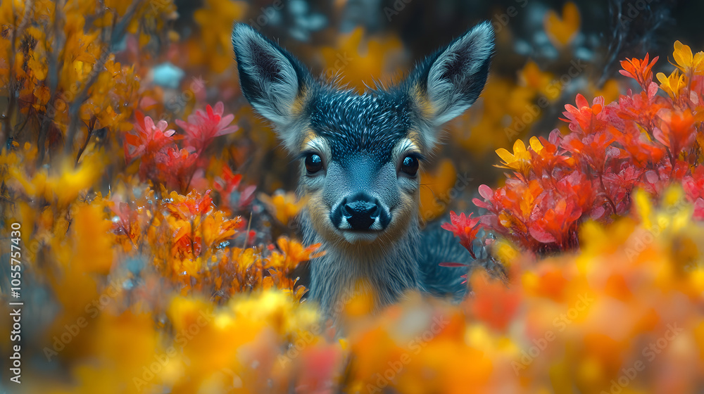 Witness the Beautiful Foraging of a Musk Deer Amidst Colorful Herbaceous Plants in Asia Witness the Beautiful Foraging of a Musk Deer Amidst Colorful Herbaceous Plants in Asia