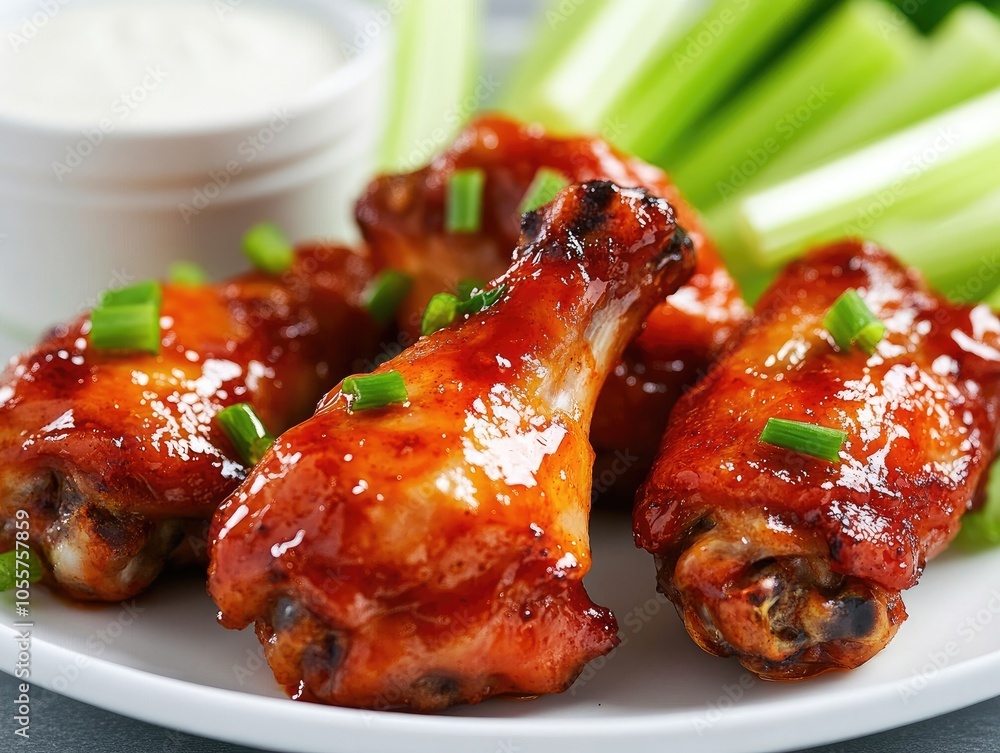 Delicious Spicy Chicken Wings with Celery Sticks Delicious Spicy Chicken Wings with Celery Sticks