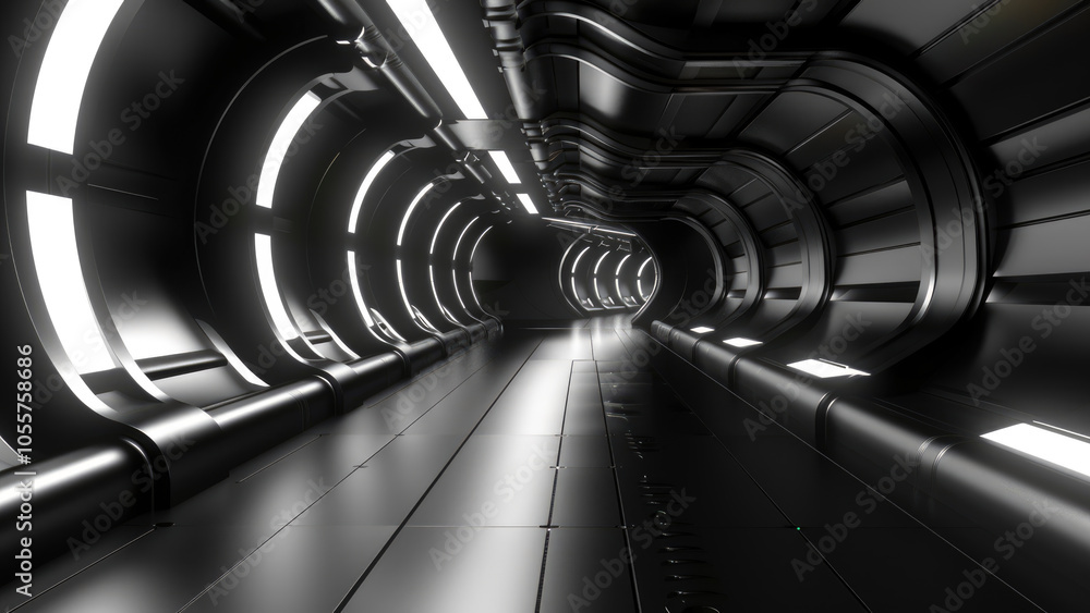 Futuristic Neon-Lit Corridor with Geometric Light Patterns Futuristic Neon-Lit Corridor with Geometric Light Patterns