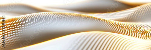 3D abstract curve speed line mountain wave road with glitter dot particles flowing, gold and silver beautiful shiny virtual space aurora sky ocean land cosmetic shiny web technology background