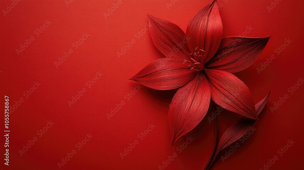 © DREAMERLYN STUDIO - Detailed red paper flower on a solid red background, creating a dramatic and elegant composition © DREAMERLYN STUDIO - Detailed red paper flower on a solid red background, creating a dramatic and elegant composition