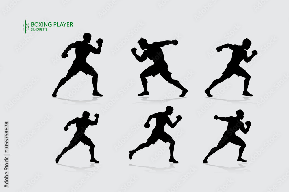 Boxing player silhouette set 01