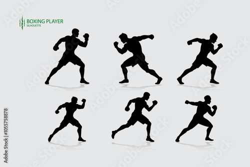 Boxing player silhouette set 01