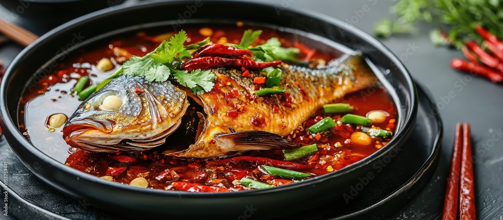 Chinese Dish Of Cooking Fish In Red Chinese Dish Of Cooking Fish In Red