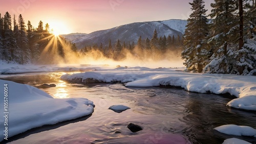 Winter dawn. Silence, snow, frost, and the beauty of nature.