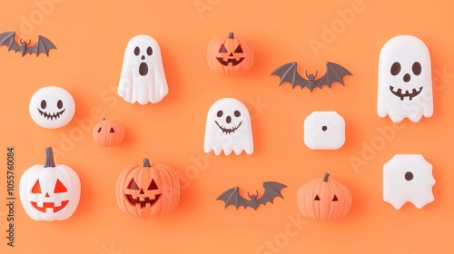 Halloween Icons Animation, vibrant orange backdrop, playful movement of pumpkins, ghosts, bats, and spooky symbols, festive atmosphere, perfect for seasonal celebrations and decorations
