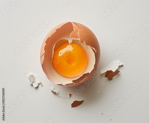 a broken raw egg with a bright yellow yolk photo