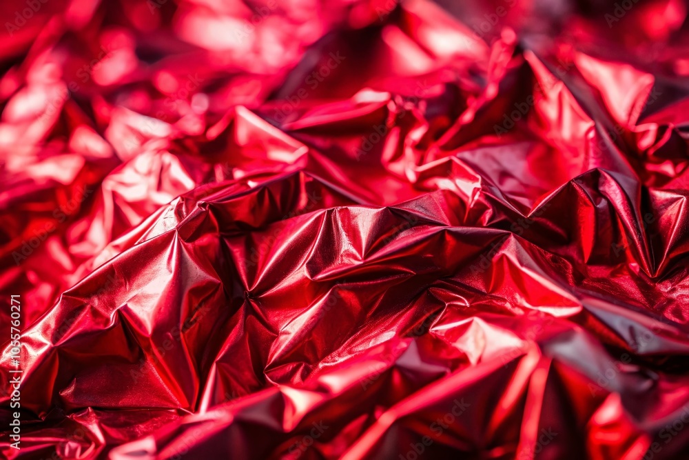 Close-Up of Abstract Crumpled Red Foil Texture for Fashion Photography Inspiration