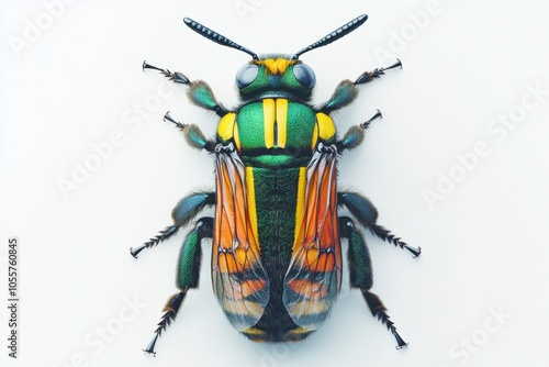 Large Dark-Banded Miner Bee Portrait on White Background