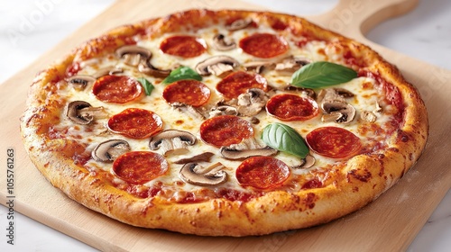 Delicious Pepperoni Pizza with Mushrooms and Basil