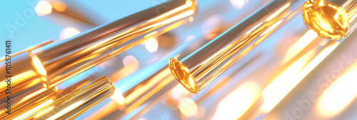 3D abstract curve line pipe bamboo plant forest with glitter metal, gold and silver beautiful glossy metallic virtual space cosmetic shiny web technology background