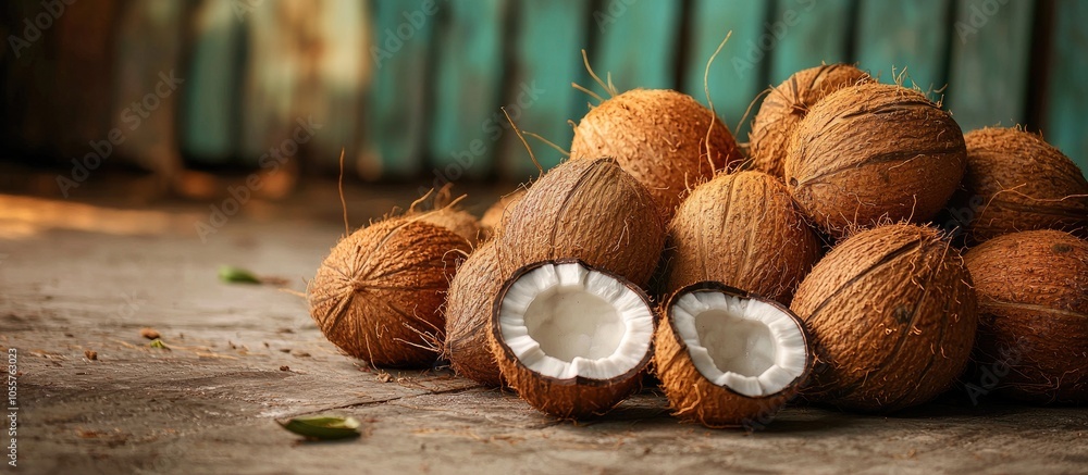 Heap Of Coconut With Green Peel On The Floor Heap Of Coconut With Green Peel On The Floor