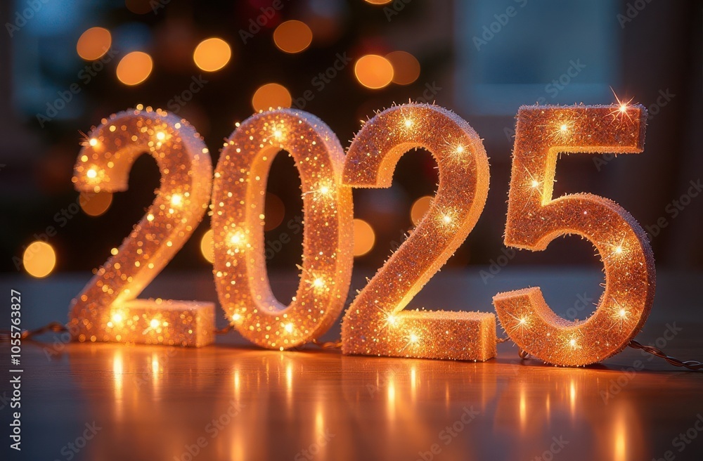Happy New Year 2025. Festive Christmas background with lights
Happy New Year 2025. Festive Christmas background with lights