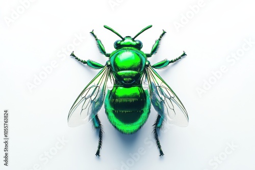 Vibrant Metallic Bee Pose on Clean White Background photo