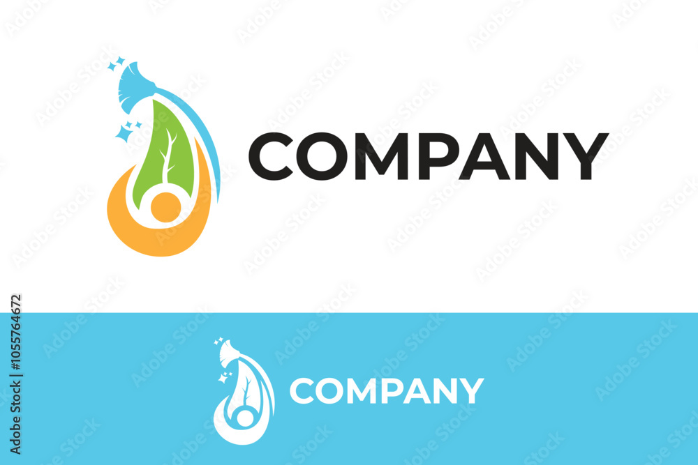 Fototapeta premium cleaning service logo, cleaning logo, home care logo, cleaning company business, leaf 
