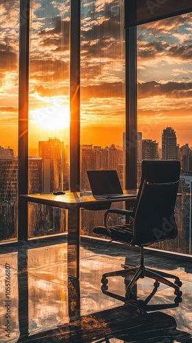 Dramatic Sunset in Luxury Office Environment