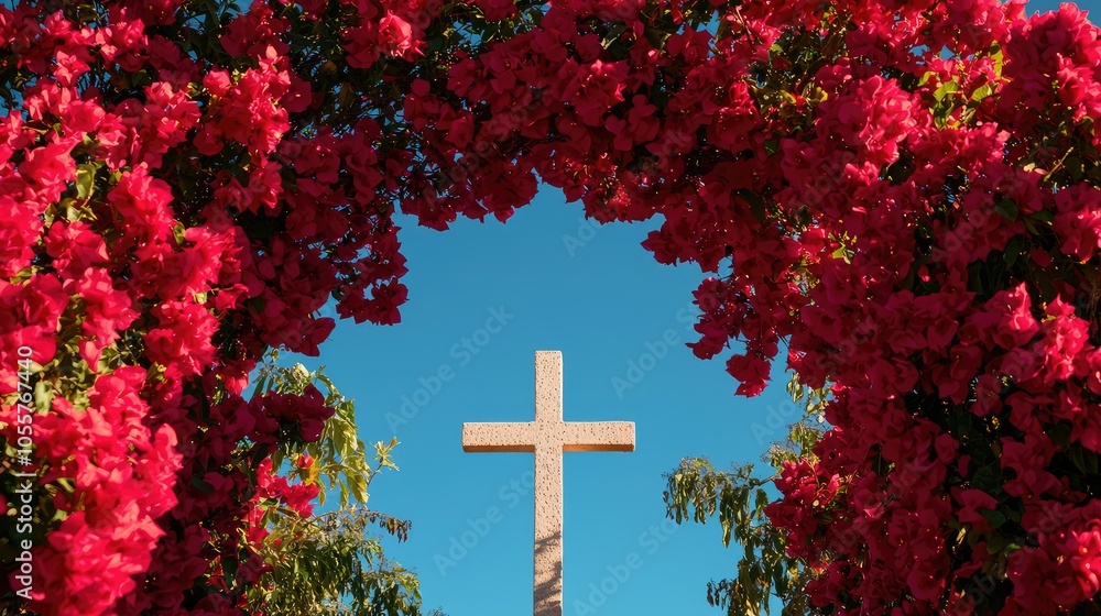 Cross Framed by Vibrant Flowers in Archway Cross Framed by Vibrant Flowers in Archway