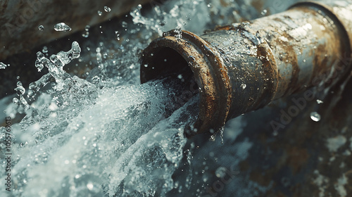 Broken pipe with water gushing out