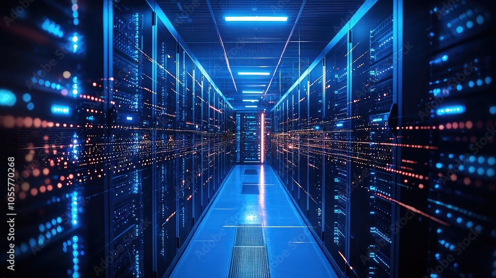 Fototapeta premium Open Plan Office with Captivating Data Visualization