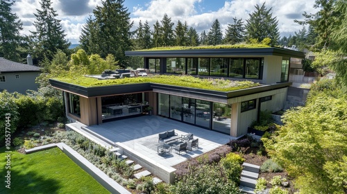 Innovative contemporary home with eco-friendly green roof emphasizing sustainability and modern design