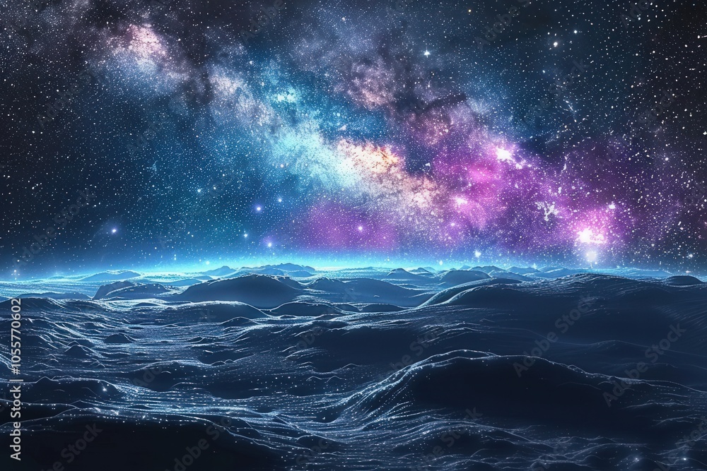 A beautiful night sky with a galaxy of stars and a large purple and blue cloud A beautiful night sky with a galaxy of stars and a large purple and blue cloud