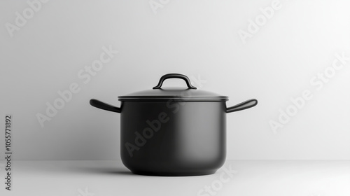 Iron black pot isolated on a white background, showcasing its sleek design and functionality. photo