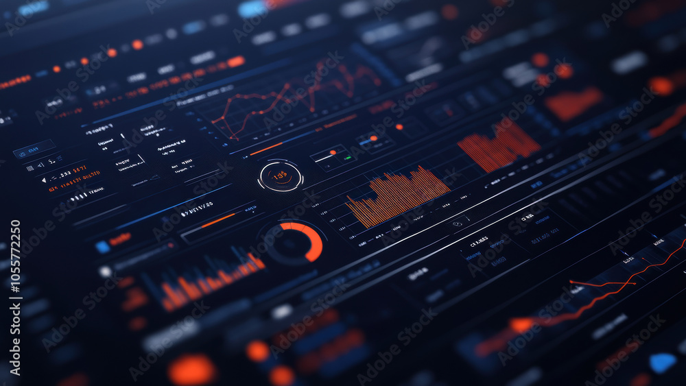 Computer screen displaying a complex dashboard with various charts and graphs. Computer screen displaying a complex dashboard with various charts and graphs.