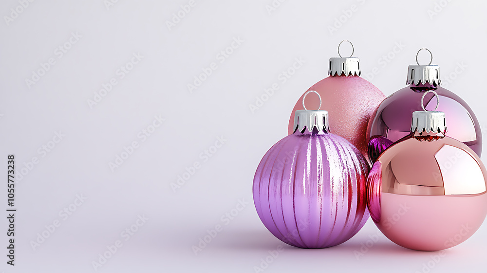 3d rendering of pink and purple christmas balls on white background 3d rendering of pink and purple christmas balls on white background