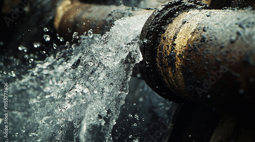 Broken pipe with water gushing out