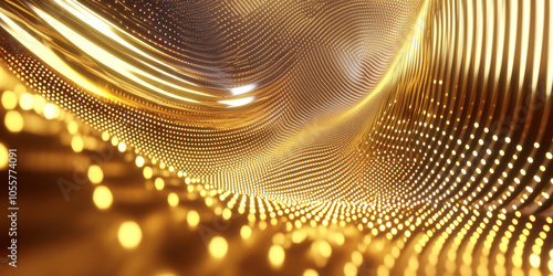 3D abstract curve speed line wave curve with glitter star particles flowing, gold and silver beautiful shiny virtual space aurora sky ocean land cosmetic shiny illustration web banner background